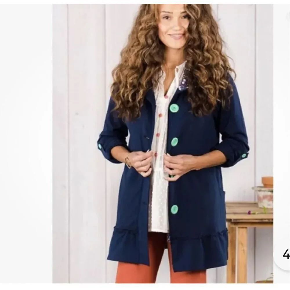 Matilda Jane million little things peacoat jacket sz M cotton stretch navy blue
